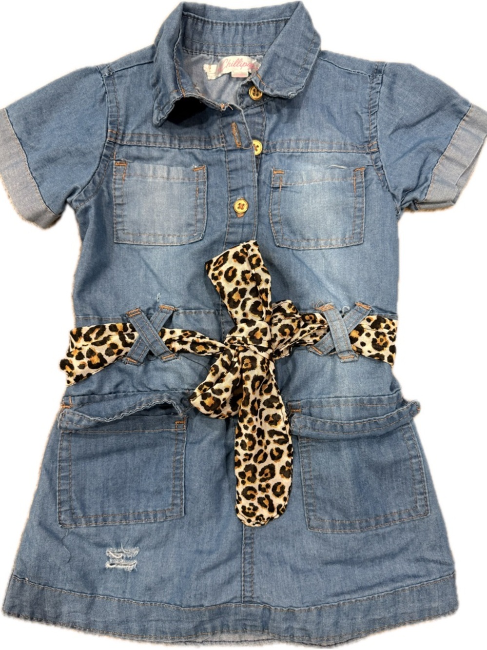 Denim Shirt Dress with Leopard Tie Belt 18Months